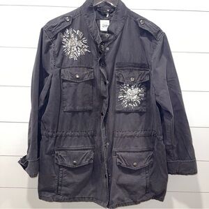 GAP Women’s Dark Gray Sequined Accents Military Utility Jacket Size XL